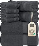 Utopia Towels - 8 teilig Handtücher Set aus Baumwolle mit Aufhänger - 2 Badetuch, 2 Handtücher und 4 Washclappen - (Grau)