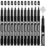 welsberg Pigment Liner Set mit 12 Linienbreiten, Fineliner Stifte, schwarz Pigmenttinte, Filzstiften, Wasserfest Stifte für Künstler, Illustration, Skizzen, Technisches Zeichnen