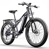 Shengmilo E Bike Herren Elektrofahrrad 26 Zoll Fully E-Mountainbike - 48V 17.5AH Akku 7 Gang Schaltwerk Pedelec Elektrische Fahrrad mit Fat Tire dual mechanische Scheibenbremsen und Alu-Rahmen