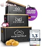 TWOBERRY Kartoffel Aufbewahrungsbox (3er Set) inkl. Sparschäler- längere Haltbarkeit durch Luftzirkulation-ideale Zwiebel Aufbewahrung Kartoffel Aufbewahrung Eckig (Schwarz)