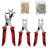 Lochzange Ösenzange Druckknopfzange Set + Ösen 4 mm-100 Stk.+ Druckknöpfe 9 mm-25 Stk. Lochzange Nietenzange Stanz zange Gürtelzange Gürtellocher Locher Leder Gürtel lochen