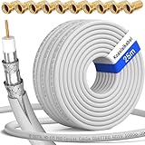 HB-DIGITAL 25m SAT Koaxial Kabel 135dB 8K 4K UHD 4-Fach geschirmt für DVB-S / S2 DVB-C / C2 DVB-T / T2 DAB+ Radio + inkl. 10x vergoldete F-Stecker BK Anlagen - Stahl/Kupfer Innenleiter - Weiss