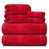 Cotton Bay Handtuchset 6 Teilig 100% Baumwolle 2 Badetücher 70x140 cm, 2 Handtücher 50x100 cm, 2 Gästetücher 30x50 cm - Ultra Weich & Sehr Saugfähig (Rot)