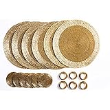 Penguin Home Set mit 18 Glasperlen Platzdeckchen, Untersetzern und Serviettenringen – goldfarben – runde Tischsets – handgefertigt von erfahrenen indischen Kunsthandwerkern – 32 cm., 3551