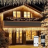 sylvwin Eiszapfen Lichterkette Außen 12M,400 LEDs,8 Modi,Anschließbare Weihnachtsbeleuchtung, Außendekoration,Eiszapfen Lichterkette für Zuhause,Dachtraufendeko,Feiertag Gartenparty