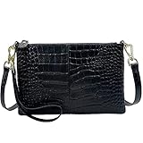 lifwimner Umhängetasche Damen Klein Handtasche Damen Leder Crossbody Schulter Wristlet Geldbörse Clutch Telefon Kreditkartenfächern mit Trageschlaufe(Krokodil Schwarz)