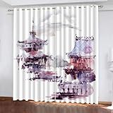 GIOVIA 3D Japan Stil Vorhang Abdunkelnde Retro Polyester Vorhänge mit ösen 2er Set Gardinen Blickdicht Verdunkelungs Geräuschreduzierung für Schlafzimmer Wohnzimmer B 234 X H 137 cm