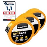 HASKYY Goldband Malerkrepp Kreppband 3x Malerband 38mm x 50m Profi Abdeckband Malertape Klebeband Washi Tape Gold Papiertape Selbstklebend