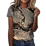 T Shirts Damen Sommer Kurzarm Rundhals Shirt Bluse Mit 3D Rosen Schmetterlings Druck Lässige Oberteile Modischer O Ausschnitt Motiven Hemden Basic Tops Geschenk Für Frauen 00e Kaffee XL