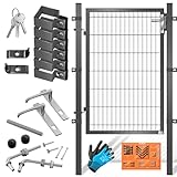 KESSER® Gartentor Premium Gartentür aus Metall verzinktem Stahl, Gartentür für Stabmattenzau Zauntor, Hoftor, inkl. Pfosten mit Schloss Türklinke und Schlüssel, 140 x 106cm Anthrazit