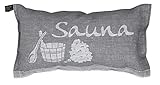 JOKIPIIN | 1 x Lieblingssaunakissen Reisekissen | Design: Sauna | Maße: 40 x 22 cm, Leinen/Baumwolle | schadstoffgeprüft Ökotex 100 | Made in Finnland (Grau/Weiß)