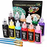 RATEL Porzellanfarbe Set, 12 x 22 ml Wasserdicht Keramikfarben + 3 Pinselstift, Ideale Keramikfarben zum Bemalen von DIY-Bechern, Tassen, Tellern, Keramik, Hohe Abdeckung Acrylfarbense