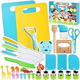 Vautvis 30 Stück Kindermesser, Kinder Küchenmesser Set Zum Schneiden Und Kochen, Kinder Messerset Mit Schäler, Schneidebrett, Kinderschere Kindermesser Ab 2/8 Jahre