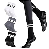QEEROYO 3 Paar Stoppersocken Yoga Socken Damen, Rutschfeste Socken, 37-42 Lange Griffsocken für Damen und Mädchen, für Pilates, Yoga, Tanz Ballett Trampolin Fitness
