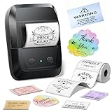 Memoking Etikettendrucker Selbstklebend, Bluetooth Label Printer mit 2000 Symbolen und 300 Vorlagen,Thermo Sticker Labeldrucker für Einzelhandel, kleine Unternehmen, Schule, Heim mit Handys & PC