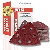 Delta-Schleifdreiecke mit Klett, 180 Blatt, 93 x 93 x 93 mm, 6 Löcher, je 30 x Korn 40-60-80-120-180-240, für Deltaschleifer & Multischleifer, Dreieckschleifer Schleifpapier, Staubabsaugung