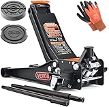 Verda Wagenheber hydraulisch 3T, 75-515mm, 2X Gummi, mit Schmiernippel, Montagehandschuhe Extra Flacher Rangierwagenheber Doppelpumpsystem Doppelkolben Unterstellbock Auto Heber Profi