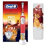 Oral-B Pro Kids König der Löwen Elektrische Zahnbürste/Electric Toothbrush für Kinder ab 3 Jahren, inkl. Sensitiv+ Modus für Zahnpflege, extra weiche Borsten, 1 Aufsteckbürste, 1 Reiseetui, Weiß/Rot