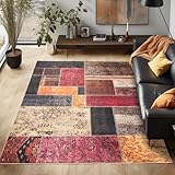 Waschbarer Teppich Flachgewebe Robust Patchwork Design Vintage Optik rutschfest Teppich Wohnzimmer, Farbe: Multicolor, Größe: 140 x 200 cm