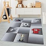 Carpetsale24 Kinderteppich Modern Fußball-Design Grau 160 x 230 cm - Kurzflor Teppich Kinderzimmer Waschbarer Spielteppich Babyteppich für Jungen und Mädchen Extra Weich und Antiallergen Rechteckig