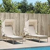 SKM Sonnenliegen 2 STK. mit Dach und Tisch Beige Poly Rattan,Möbel,Gartenmöbel,Gartensitzmöbel,Sonnenliegen,Beige,36.9KG,3261573