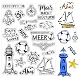 BETESSIN Silikon Stempel Maritime Silikonstempel Leuchtturm Klare Stempel Meer Stempelmotive Clear Stamps Sprüche Deutsch zum Kartenbasteln DIY Scrapbooking Fotoalbum Geschenkanhänger