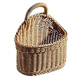 19x17cm Rattan Wandkorb Hängend Geflochtener Wandkorb Weidenwand Hängender Korb Aufbewahrung Dekorativer Wandkorb mit Griff Wandhängender Blumentopf für Garten Hochzeit Dekoration