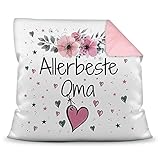 Kissen inkl. Kissenfüllung mit Spruch - Allerbeste Oma - Beste Geschenkidee für Familie und Freunde - Farbkissen Rückseite Rosa