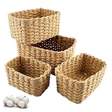 Zosenyer Aufbewahrungskorb Geflochten, 4er Stapelbarer Badezimmer Körbe Aufbewahrung, Storage Basket für Wohnzimmer Küchen Kinderzimmer Bad, Geeignet Als Windel Organizer und Besteckkorb