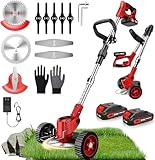 Rasentrimmer,24V Elektrischer Rasentrimmer mit 3 Arten von Schneidklingen,2Pcs 2000mAh Akku,4-in-1 Rasentrimmer Elektrisch für Elektro-Trimmer für Hof, Garten