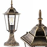 LUMILED Wegeleuchte Sockelleuchte Vintage 230V Außenleuchte Stehend Laterne Sockellampe Aussenleuchte Aluminium Braun Gold Glas Wasserdicht E27 Fassung Outdoor Garten Retro Gartenlampe antik