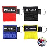 4 Stück Beatmungsmaske Erste Hilfe, Beatmungsmaske Schlüsselanhänger, Beatmungsbeutel, Beatmungstuch, Cpr Maske Face Shield, Für Einfache Anwendung Erwachsene Und Kinder (4-Farben)