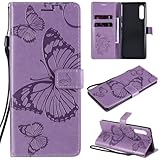 ShuiSu Schutzhülle aus veganem Leder für LG Samt, Schutzhülle mit schöner Schmetterlingspräge, Magnetverschluss, Ständerfunktion, Kartenfächer, Armband (KP3), Violett