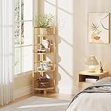 Dripex Eckregal stehend, Standregal aus Bambus, Bücherregal 4 Ablagen, 104x30x30cm, Lagerregal für Badezimmer, Wohnzimmer, Küche, Balkon