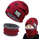 Gxlaihly Wintermütze für Kinder,Kinder Winter Warm Beanie Mütze und Loop Schal Schlauchschal Set,Kinder Wintermütze Beanie Hut,Wintermütze und Schal-Set für Jungen Mädchen von 4-15 Jahren (Rot)
