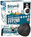 40 FFP2 Maske Schwarz CE zertifizierte Made in Italy mit schwarzen Elastics BFE ≥99% Sanitized and sealed CE-Kennzeichnung ohne Tinte gedruckt mit Clean-Effekt.