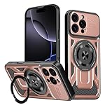 VEWSSDC Magnethalter-Ringpanzerung, stoßfeste Handyhülle für iPhone 11 12 13 14 15 16 Pro Max 14 15 16 Plus 16E, kabellose Ladehülle, sturzsicher, Roségold, für iPhone 11
