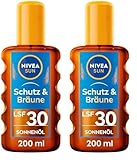 NIVEA SUN Schutz & Bräune Sonnenöl Spray LSF 30 (200 ml), Sonnencreme mit Pro-Melanin-Extrakt für eine ebenmäßige Bräune, sofortiger Sonnenschutz mit UVA/UVB-Filtersystem (Packung mit 2)