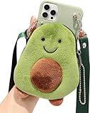 SGVAHY Schutzhülle für iPhone 15 Pro Max mit Umhängeband, niedliches Plüsch, Avocado, Münzbörse, lustige Handyhülle, Kawaii, weiches Silikon, stoßfest, für Damen und Mädchen