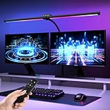 vatato Doppelkopf LED Schreibtischlampe mit RGB,Dimmbar 24W Schreibtischleuchte mit Fernbedienungen, Klemmbar Tageslichtlampe mit Stufenlose Dimmung&Farb,Büro Tischlampe für Home&office(schwarz)
