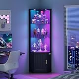 Lvifur Eckvitrine mit LED Beleuchtung und Schubladen für Sammlerstücke,Wein,3-Lagen Glasvitrine Vitrine Vitrinenschrank mit Intelligente Sensorik für Wohnzimmer,Schlafzimmer