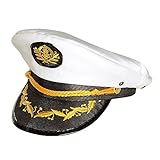 Boland 44372 - Mütze Kapitän Jonah, Captain, weiß-schwarz, goldene Verzierungen, Anker, Traumschiff, Seefahrt, Maritim, Trauminsel, Karneval, Halloween, Fasching, Mottoparty, Accessoire, Kostüm