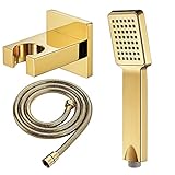 Duschkopf Handbrause-Set ABS Handbrause Regenbrause Massage-Spa-Duschkopf Quadratische Handbrause mit Silikondüse, Duschschlauch, Brausehalter, Titangold (Ti