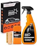 2020 Polychrom Lederreiniger Set – Auto Leder Reiniger mit Mikrofaser & Holzbürste mit Pferdehaar – Tiefenreinigung für Autositze, Kunstleder & Möbel