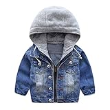 Jungen Jeansjacke Kinder Jeans Jacke Mantel Kapuze Langarm Blau Denim Tops Kleidung ReißVerschluss FrüHling Herbst Casual Outwear Blau 1-2 Jahre (90cm)