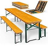 Casaria® Bierzeltgarnitur 220 cm Klappbar Stabil 3 Teilig 2X Bierbank 1x Breiter Tisch Holz Biertischgarnitur Festzeltgarnitur Biergarten Biergarnitur