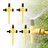 Rasensprenger 360° Drehbarer 4 Stück Bewässerungssystem Garten,Multifunktion Garten Sprinkler,Einstellbarer Wassersprinkler für Garten Rasen Pflanzen Gemüse Blumen(Gelb)