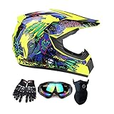 Motocross Helme Motocross Helme SUV Goggles Handschuhe, Jungen und Mädchen reiten Schutzvolle Helme, Modische Offroad-Fahrradhelme, Atmungsaktiv Alle Jahreszeiten verfügbar, 11, S