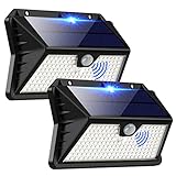 OUILA Solarlampen für Außen, 3 Modi 2200mAh LED Solar mit Bewegungsmelder, 185 LED Solarleuchten Lampe Outdoor IP65 Wasserdichte Wandleuchte für Garten, Hof, Stufen, Deck, Haustüren, Garage(2 Stück)