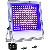 Indmird LED Schwarzlicht Strahler 150W, Schwarzlichtlampe IP66 Wasserdicht UV Strahler Außen mit Stecker Schalter, 395-400nm UV Partylicht Blacklight für Halloween Party Deko Aquarium Bar Neonfarben